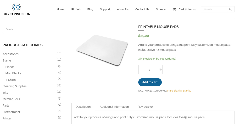 MousePad Product Page