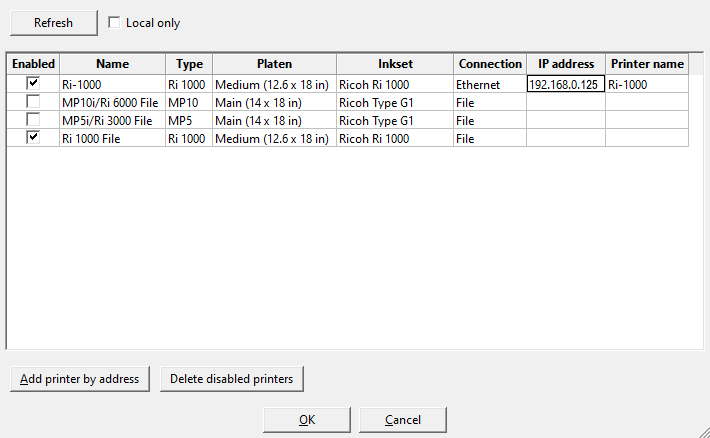 AnaRIP Manage Printers Screen